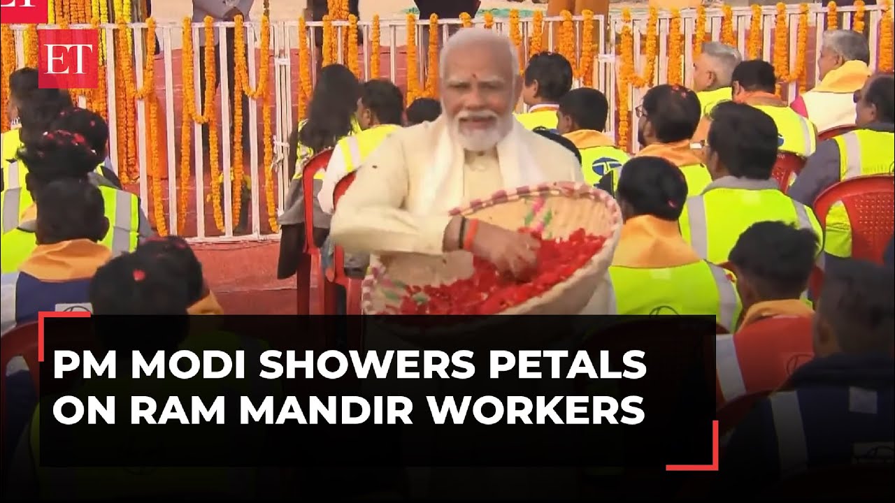PM Modi showers petals on Ram Mandir construction workers after Ram Lalla consecration