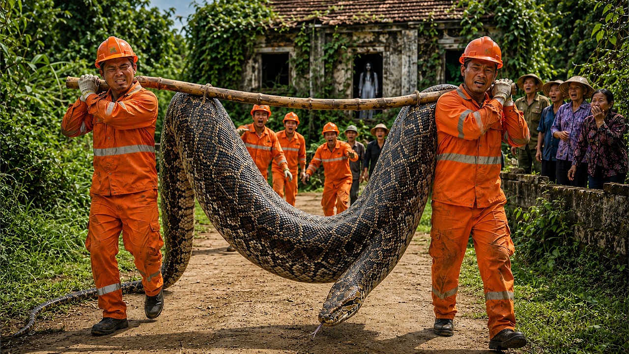 Time Lapse: Workers Carry a Giant Python Out of a Haunted House&mdash;Then a Ghost Appears!