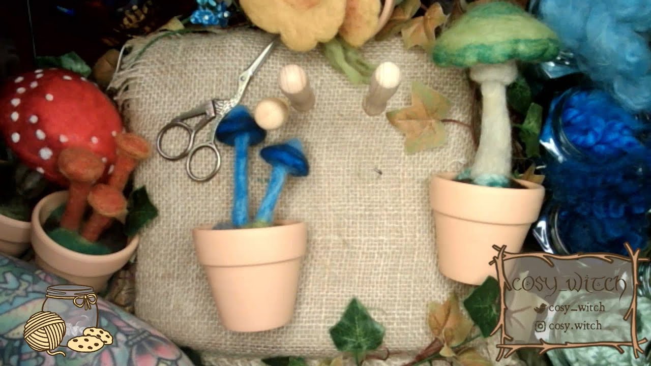 Needle Felted Green Skinhead, Sky Blue and Amethyst Deceiver Mushroom Satisfying Timelapse - Part 5