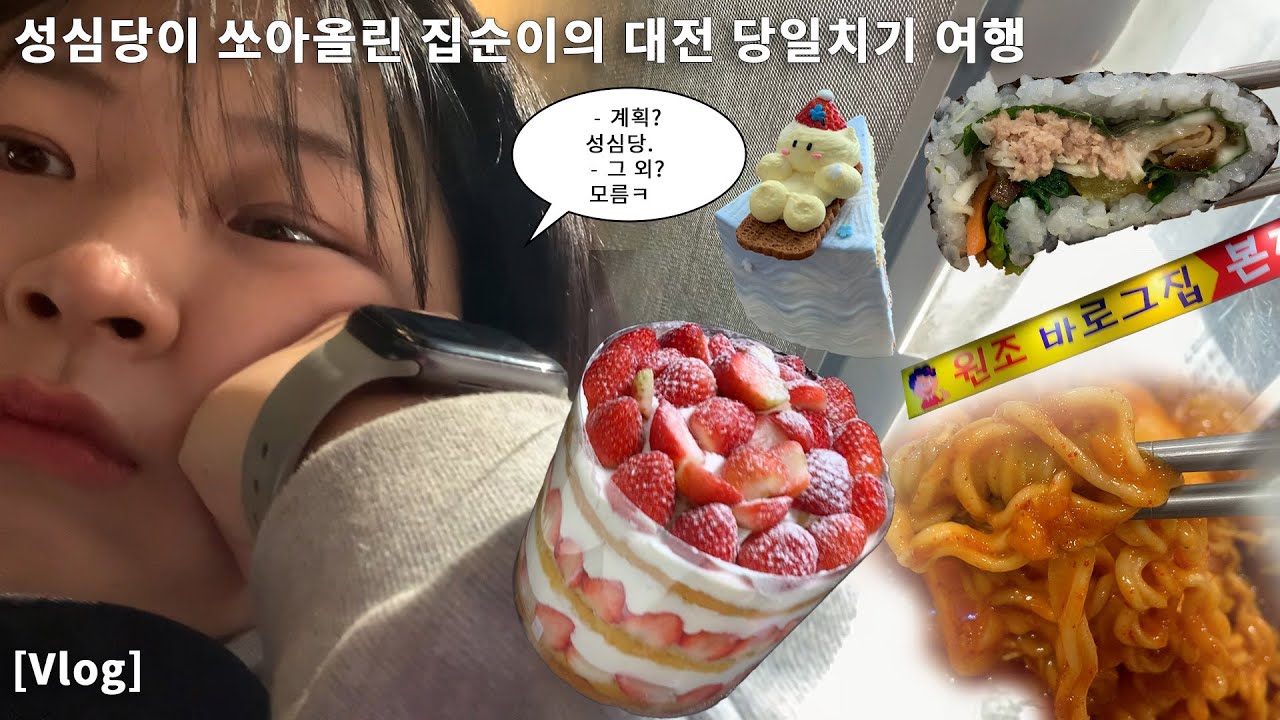 [Vlog] 성심당 하나로 떠난 집순이의 무계획 대전 당일치기 혼여행 | 성심당/복수분식/꿈돌이케이크/모도시/바로그집/화이트딸기시루/대전카페추천