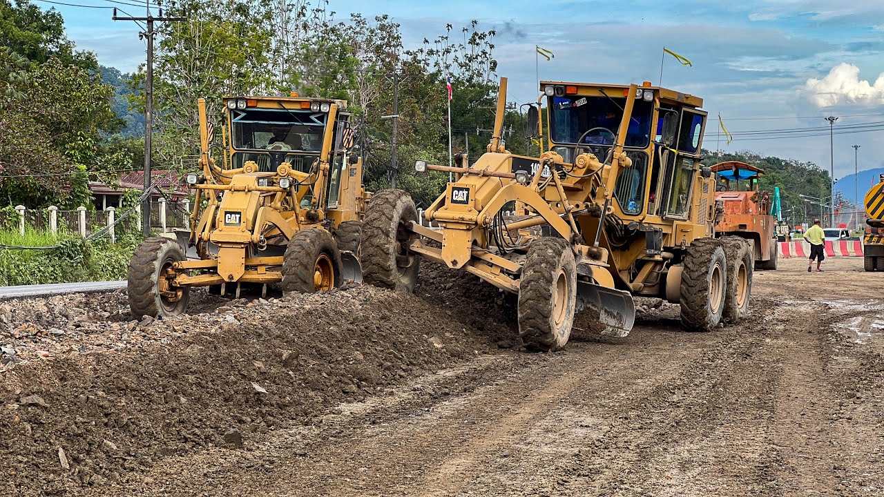 เกรดเดอร์แพ๊คคู่ CAT 140H มิกซ์ดินลูกรัง