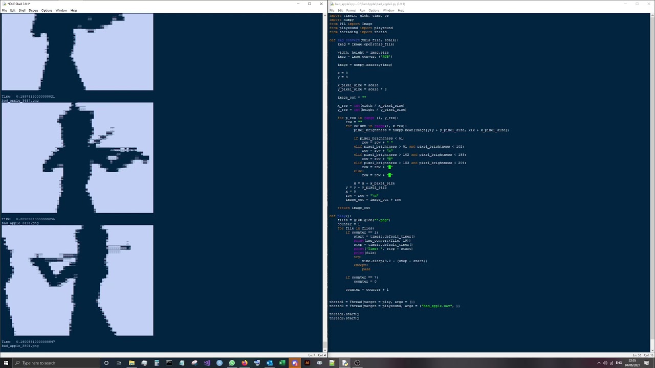 Bad Apple but its real time in Python IDLE