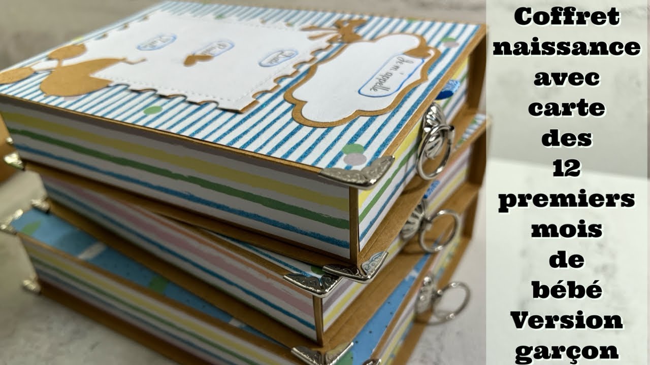 Scrapbooking, voici un coffret naissance avec les 12 premiers mois de bébé, version garçon. #Action