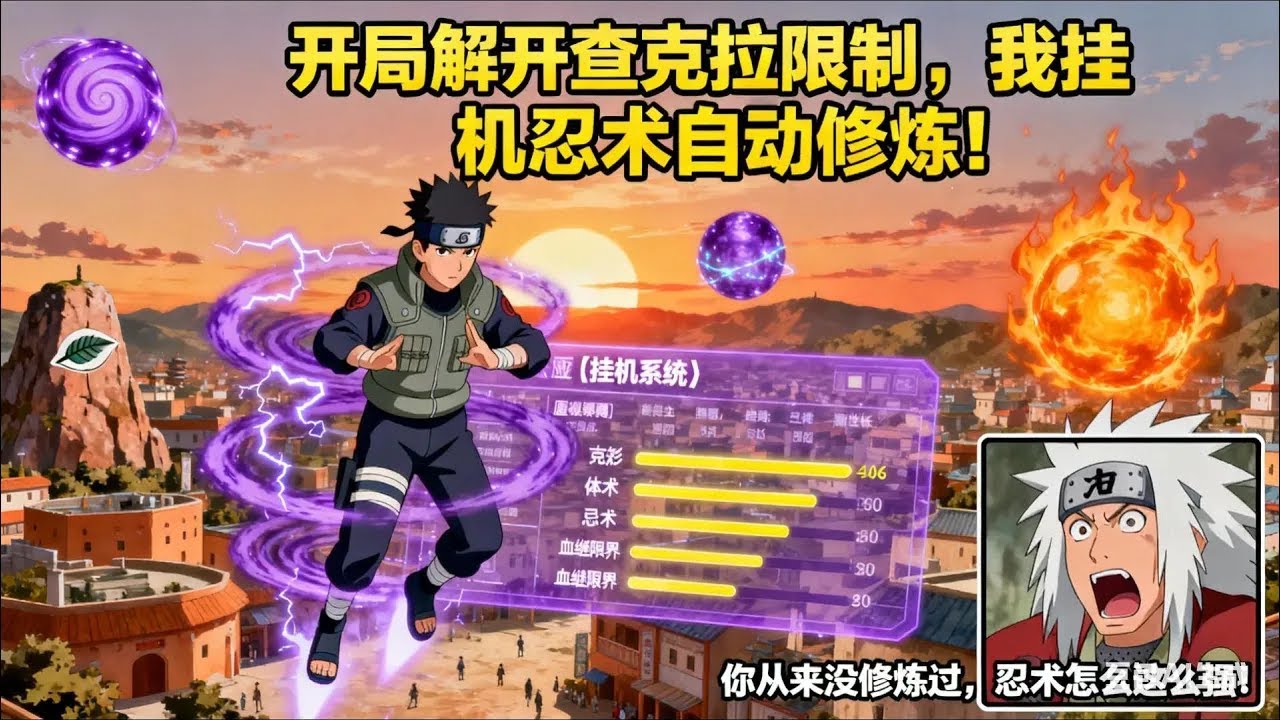 完结合集《开局解开查克拉限制，我挂机忍术自动修炼！》1-807 夜羽穿越火影，绑定【挂机系统】！查克拉，体术，忍术，血继限界&hellip;挂机变强！当夜羽踏入六道境界！忍界震动，自来也：你从不修炼，怎么这么强！