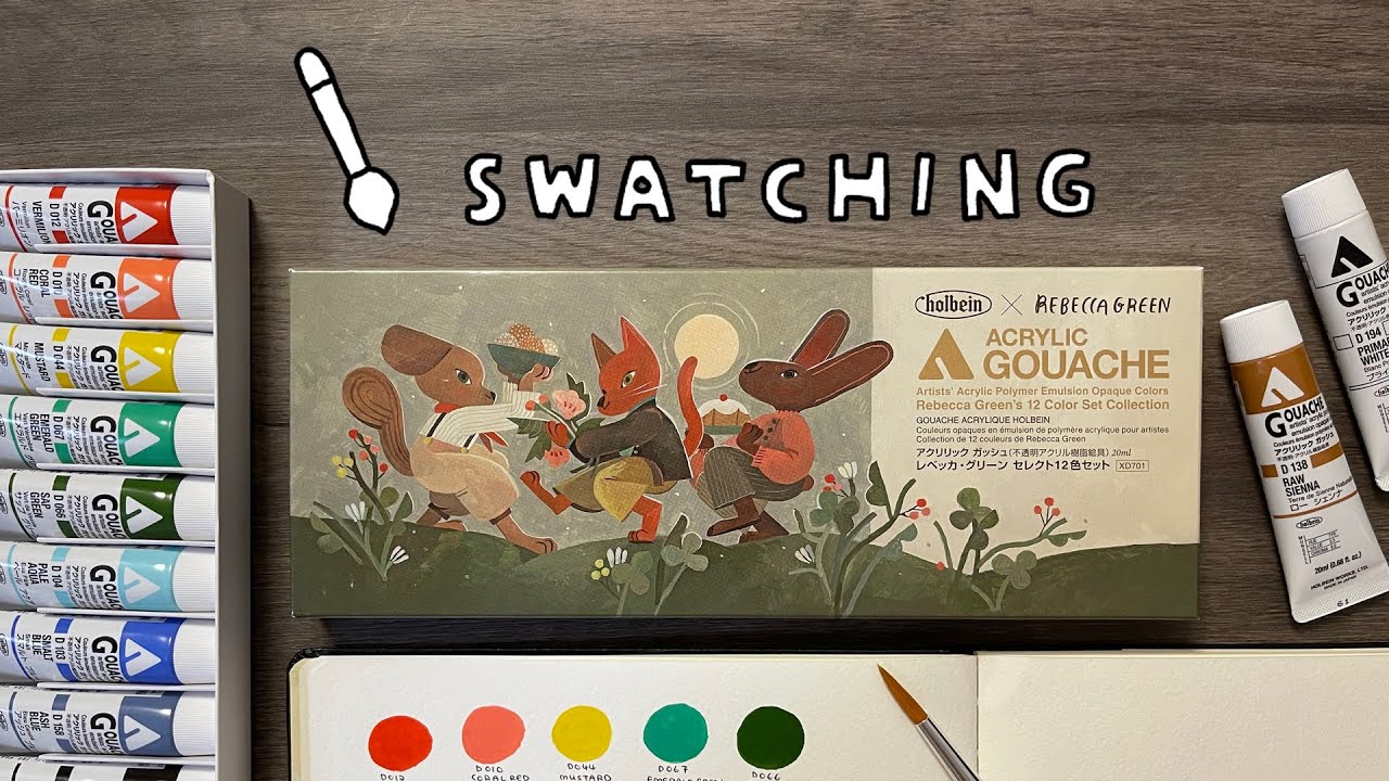 【Swatching】Holbein Acryla Gouache Rebecca Green / Derwent Drawing Color Pencil | Relax & Chill