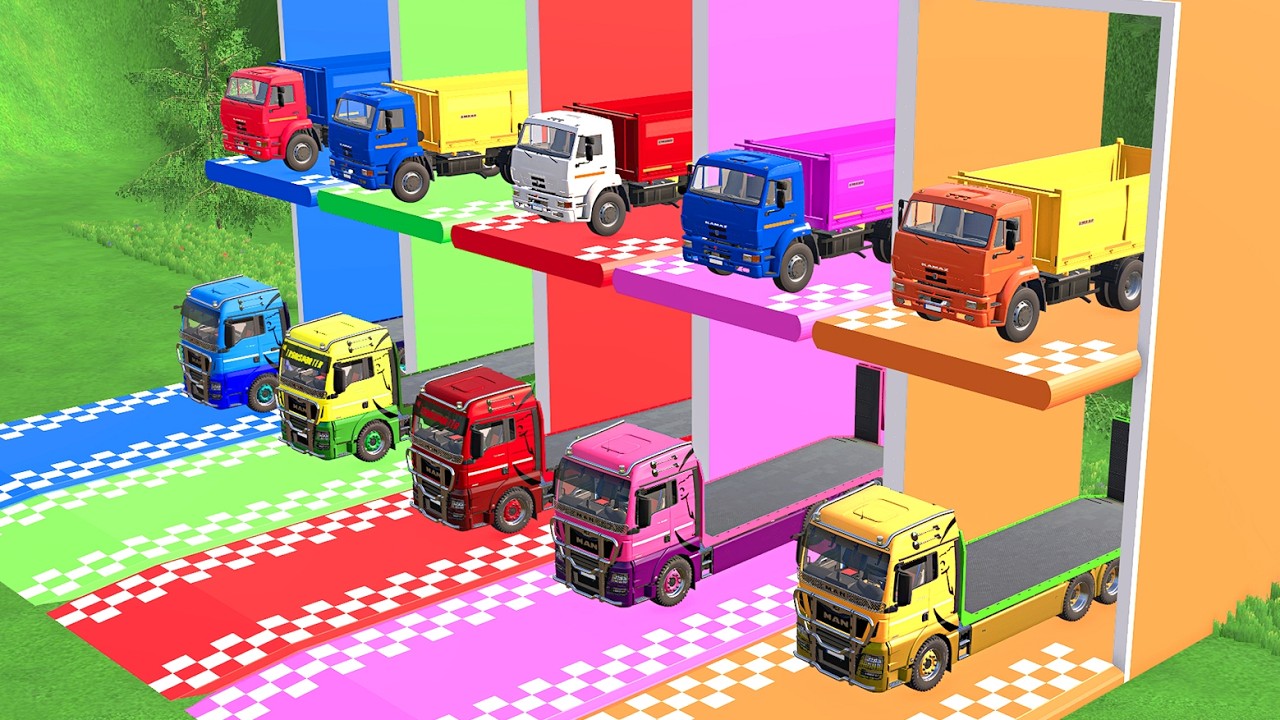 TRANSPORTING POLICE CARS, AMBULANCE, FIRE TRUCK, COLORFUL CARS WITH TRUCK -FARMING SIMULATOR 22!
