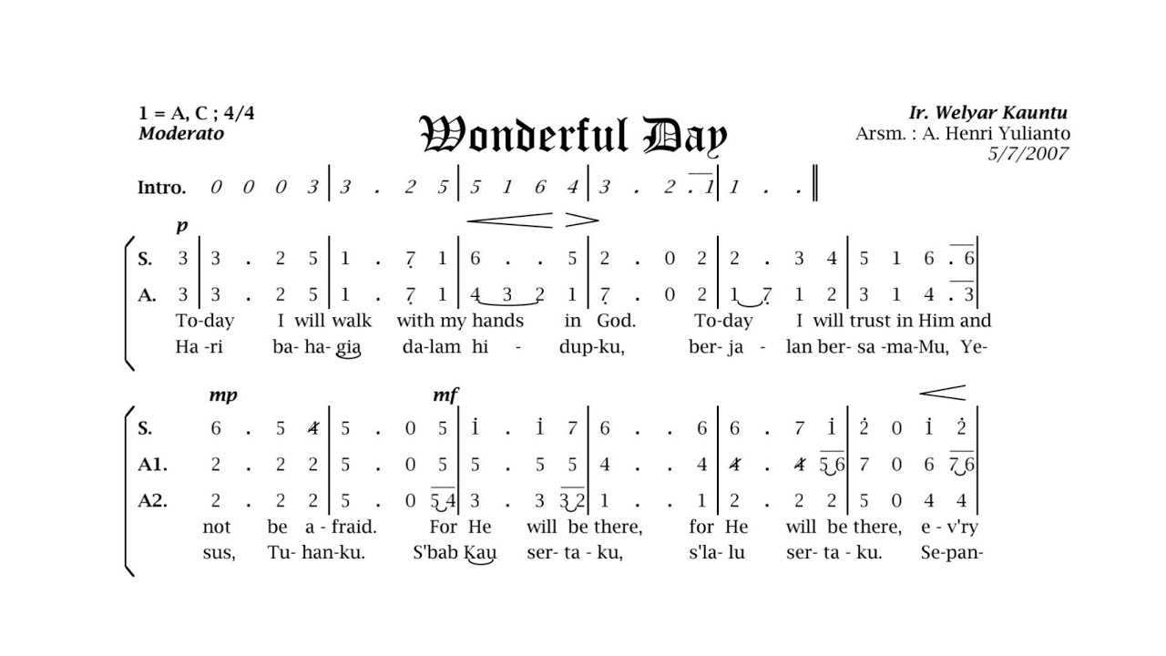 Wonderful Day SATB cipt. Welyar Kauntu Arr. Henri Yulianto 1=A,C