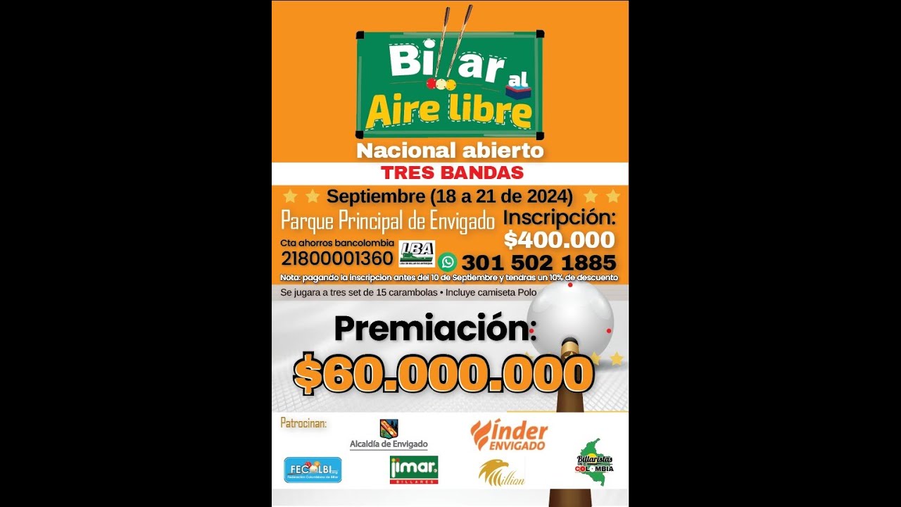 TORNEO INTERNACIONAL BILLAR AL PARQUE Alejandro Salazas vs Jonatan Osorio set a 15 carambolas