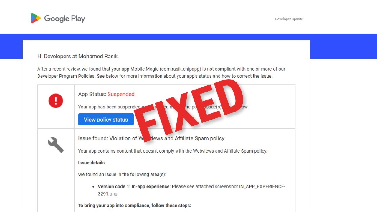 How to Appeal for Policy Violation Notice Webviews and Affiliate Spam Policy | Google Play Console