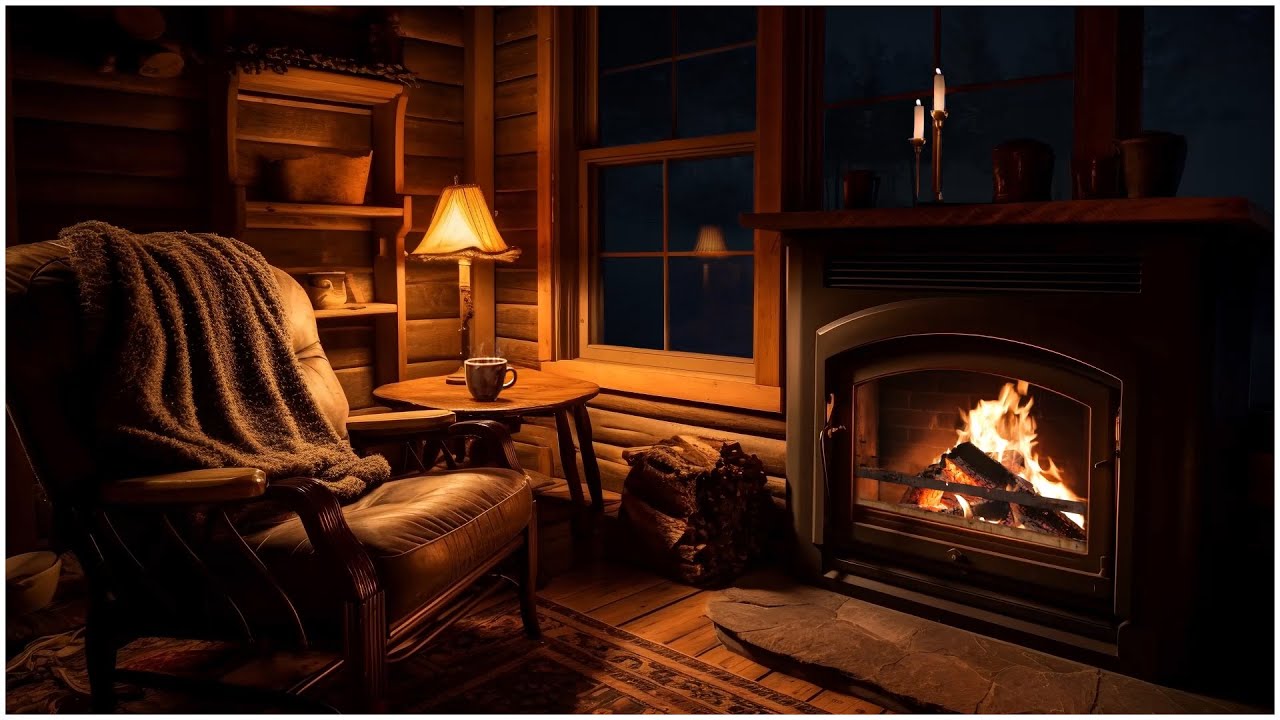 Heavy Snow Storm at a Cozy Log Cabin┇Howling Wind & Crackling Fireplace Sounds for Sleeping