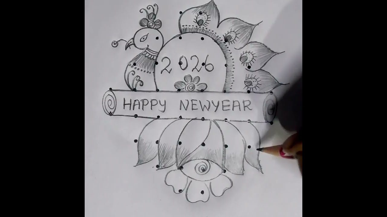 New year rangoli 2026 🪔🪔 Peacock rangoli 🦚 simple muggulu 🪔 easy dots rangoli 🌺 flower rangoli 🌺