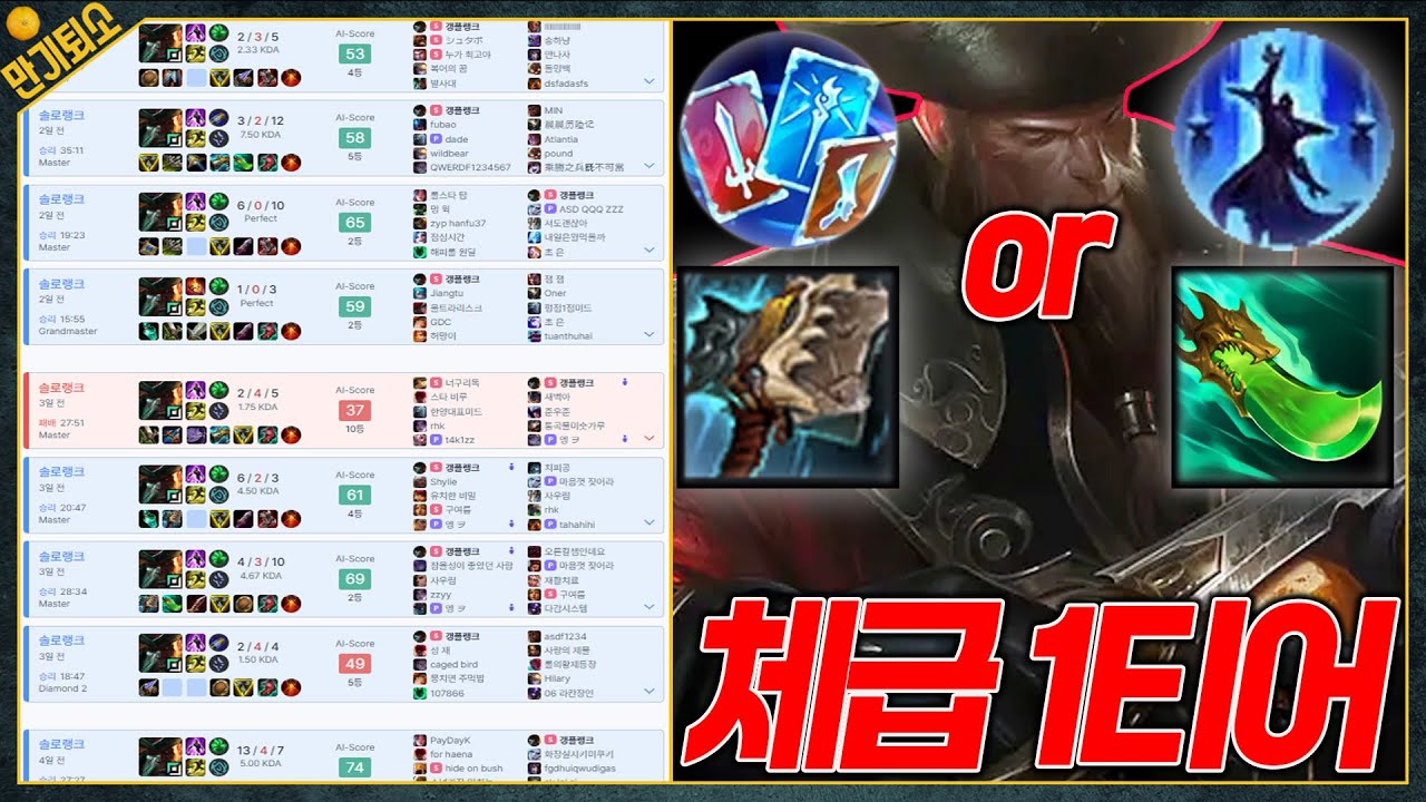 현재 가장 좋은 갱플랭크 빌드 2개 입니다