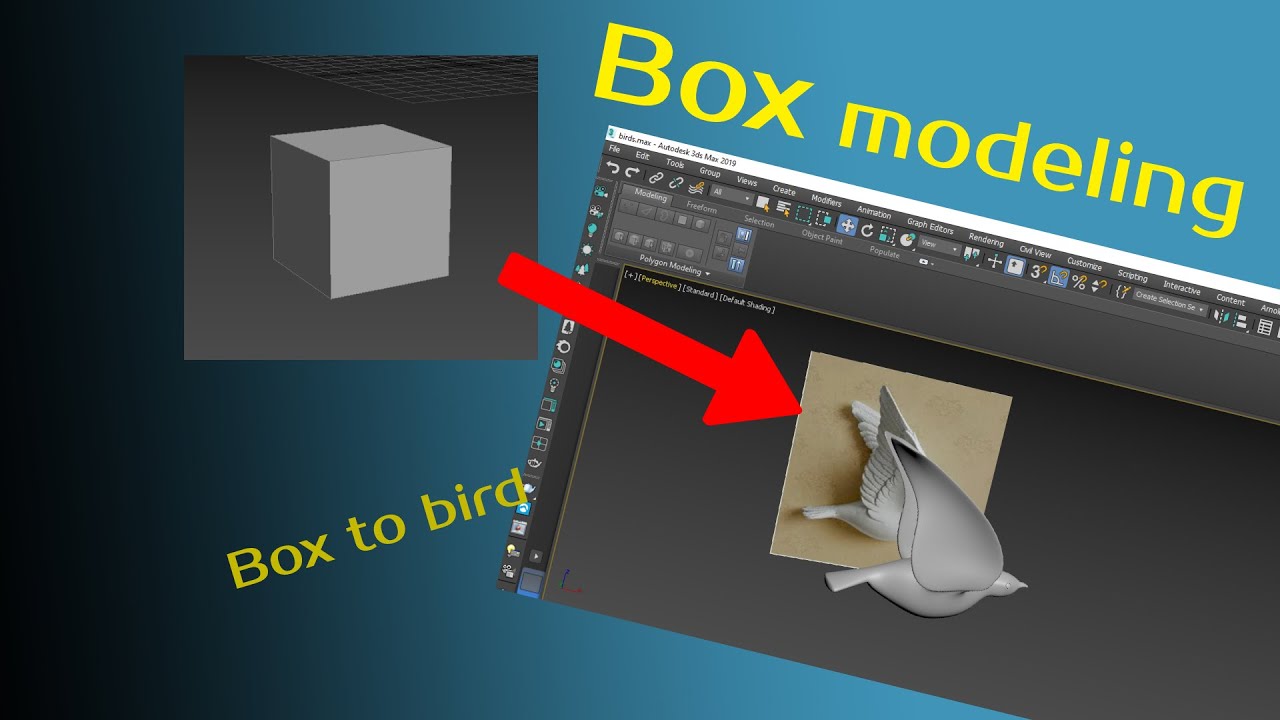 bird modeling in 3dsmax | box to bird | | box modeling |