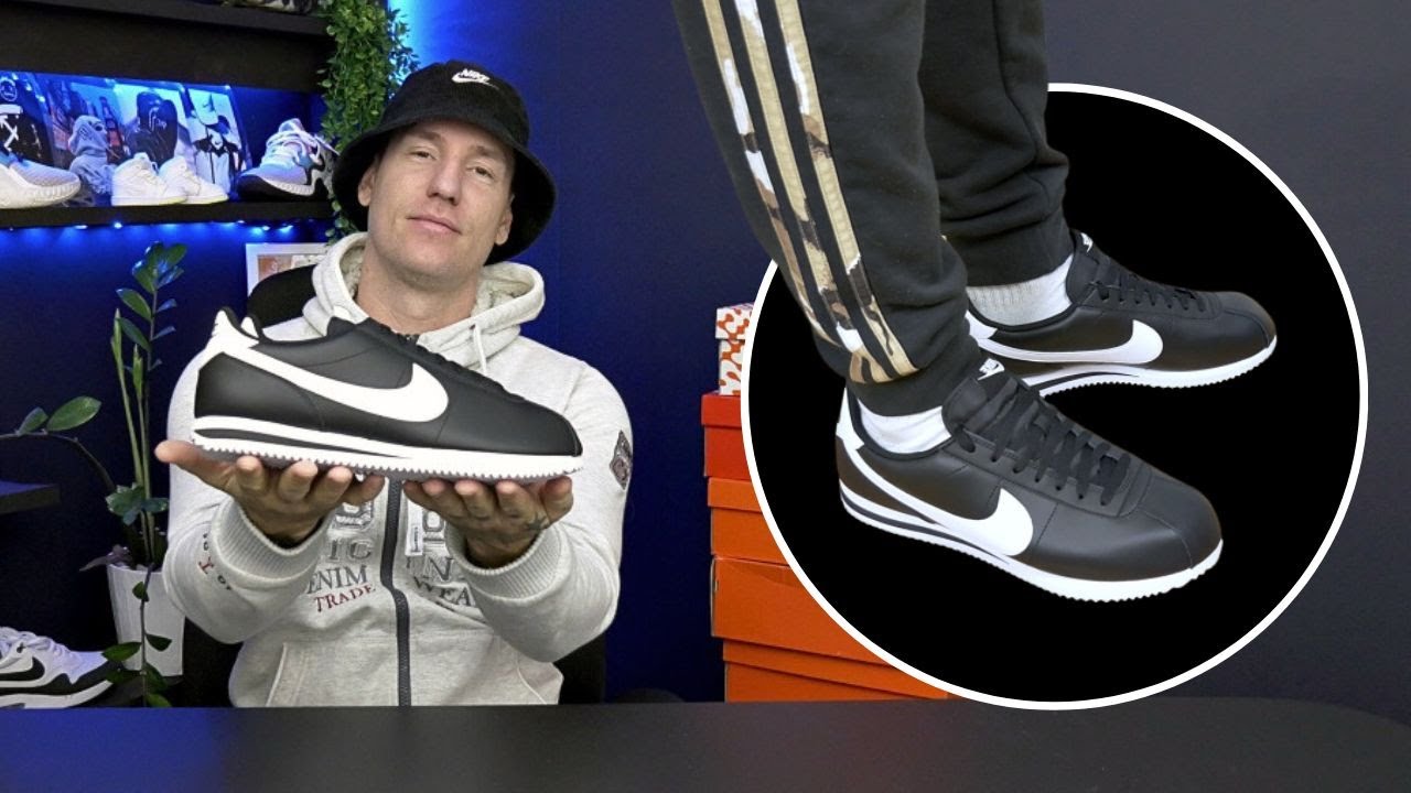 Unboxing/Reviewing The Nike Cortez Leather Black/White Shoes (On Feet)