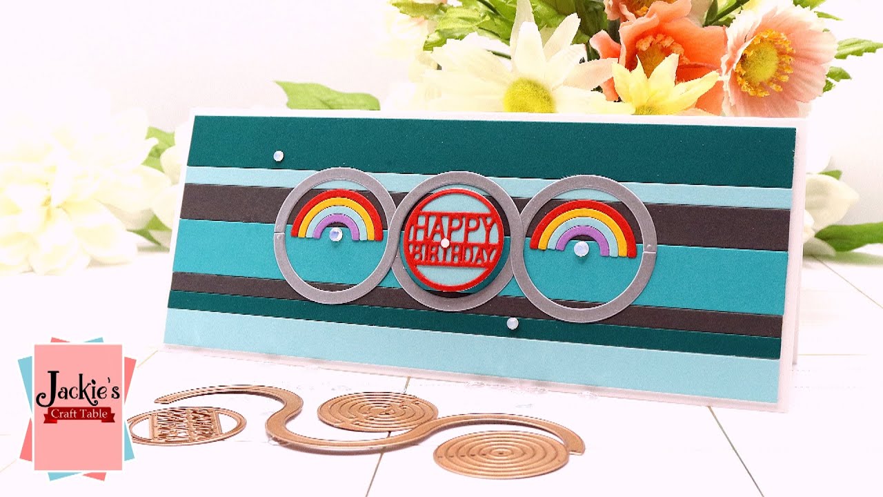 Colorblock Circles & Stripes Slimline Card | Spellbinders Large Die of the Month | June 2021