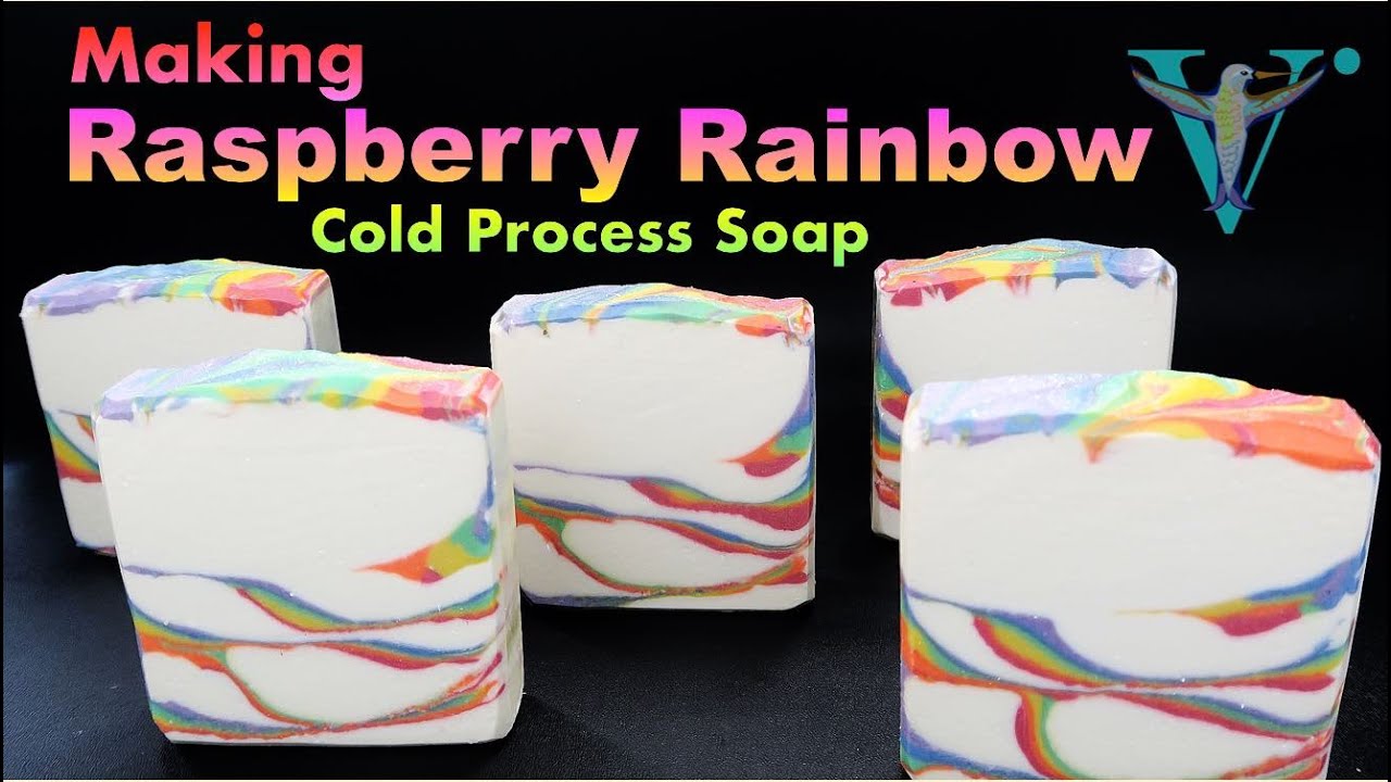 Making Raspberry Rainbow cold process soap