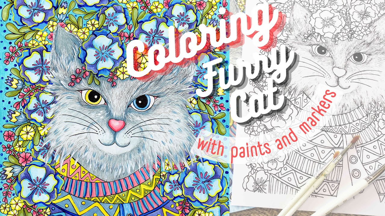 PAINTING TUTORIAL FOR BEGINNERS | Furry Cat Coloring Page And Acrylic Techniques | #paintingvideo