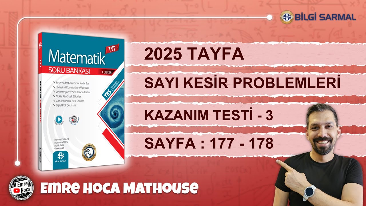 Bilgi Sarmal  TYT Matematik | 11.Bölüm SAYI KESİR PROBLEMLERİ | Kazanım Testi-3 | Sayfa 177-178