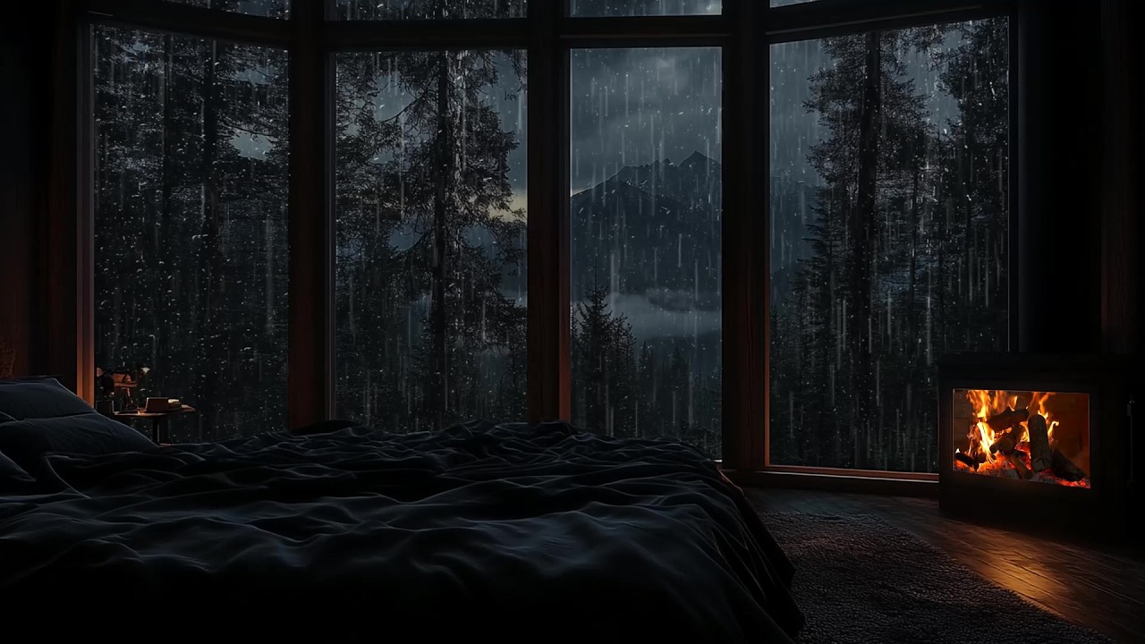 🏔️ Peaceful Rain Falling on a Hidden Mountain Cabin | Rain on Roof & Warm Fireplace | Sleep Fast