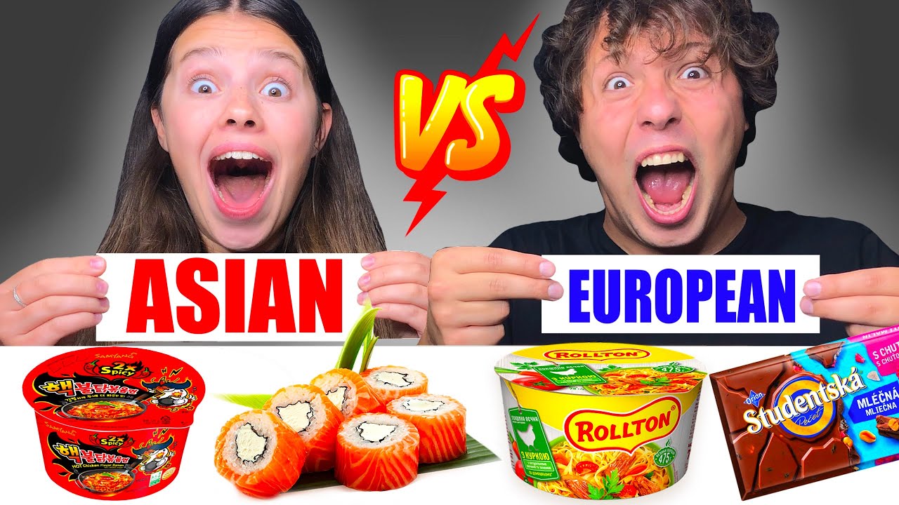 ASMR ASIAN VS EUROPEAN FOOD CHALLENGE! EATING SOUNDS MUKBANG 먹방 Tati ASMR