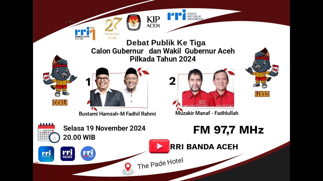 DEBAT PUBLIK KE TIGA CALON GUBERNUR DAN WAKIL GUBERNUR ACEH | PILKADA 2024