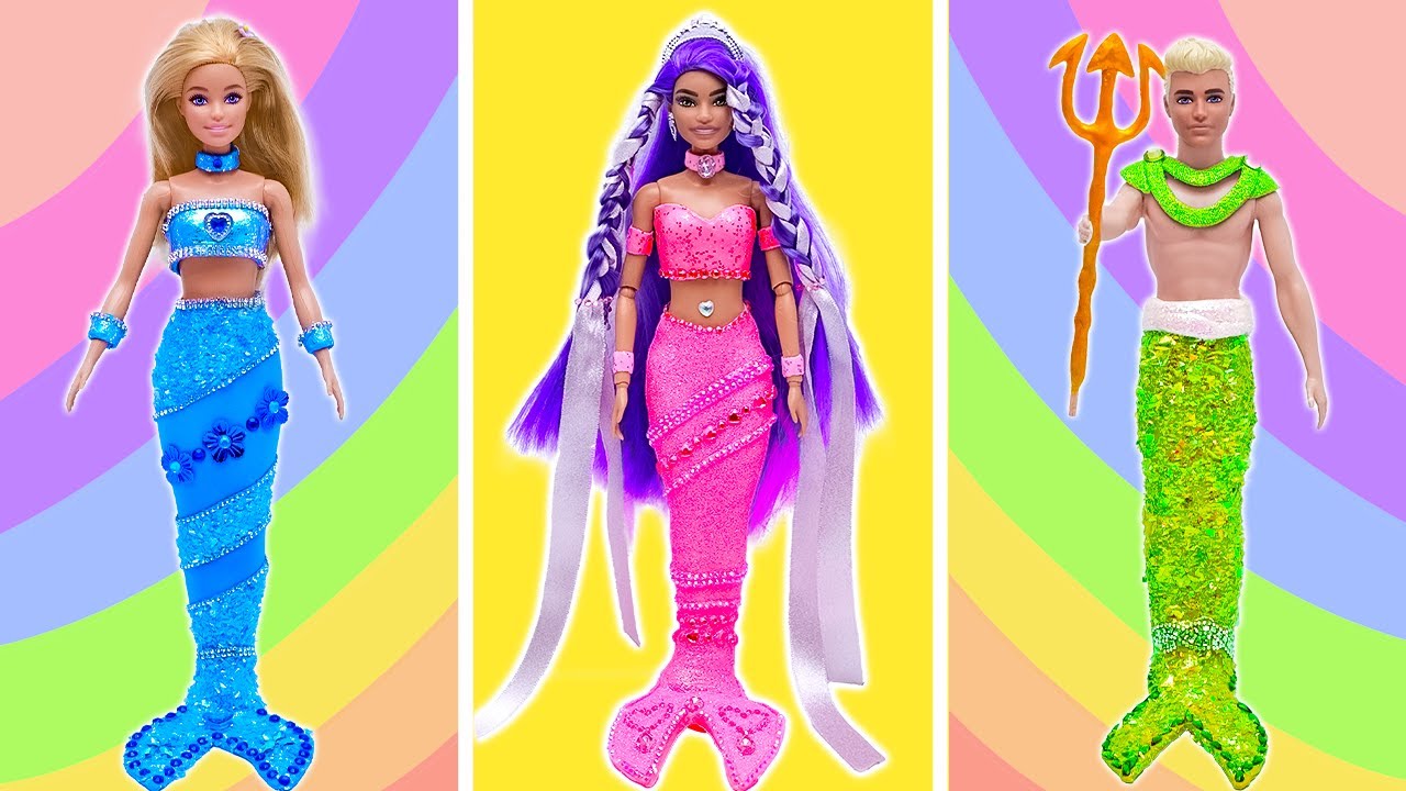 Puppen in schöne Meerjungfrauen verwandeln! 🧜‍♀️ Glitzernde DIY-Outfits & Unterwasser-Hochzeit 💍