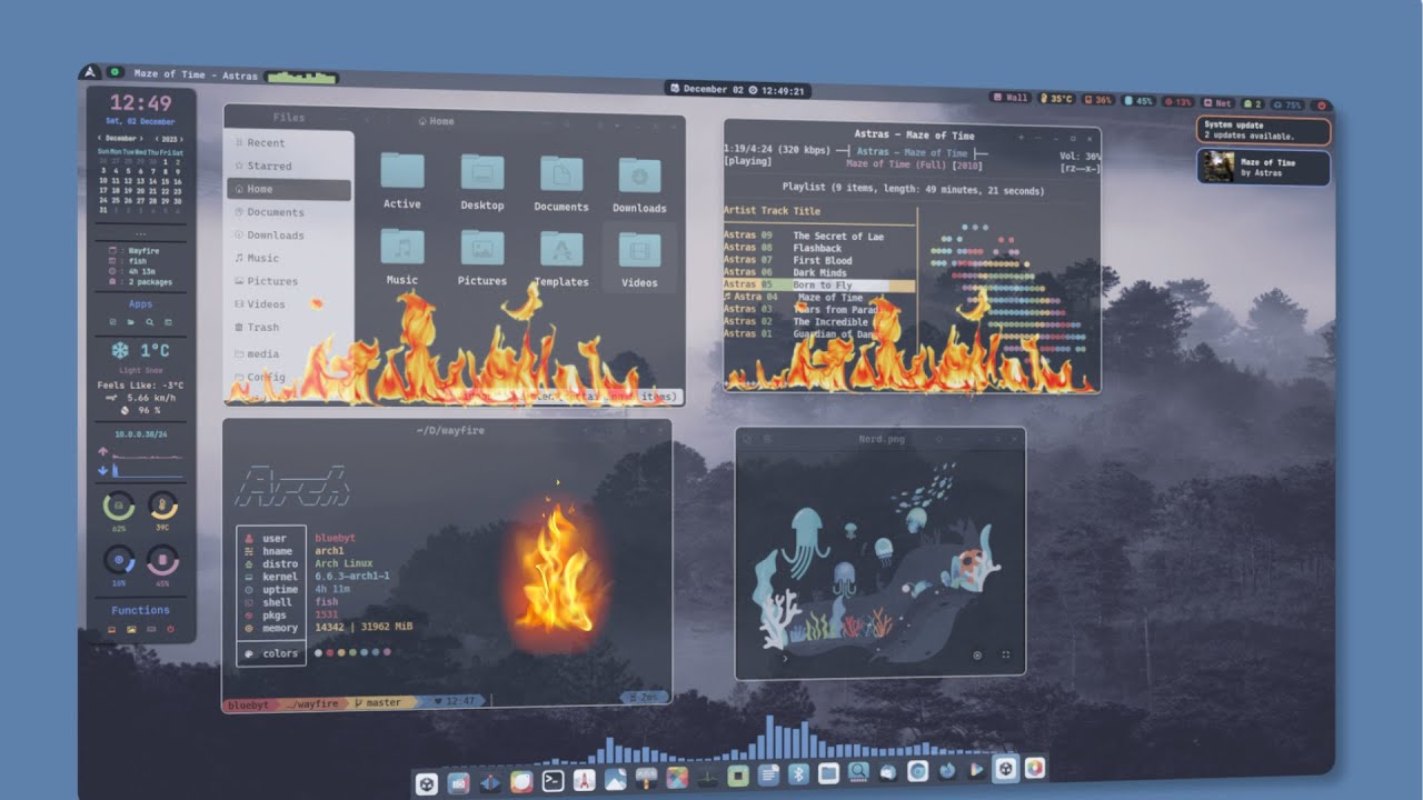 Wayfire 0.9.0, Nord theme, eww, waybar...