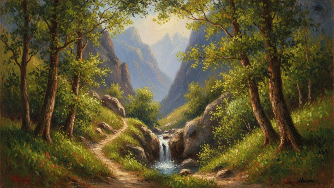 ART TV Hidden Mountain Pass Pierre Auguste Renoir Style Vertical Canvas Weave 4K