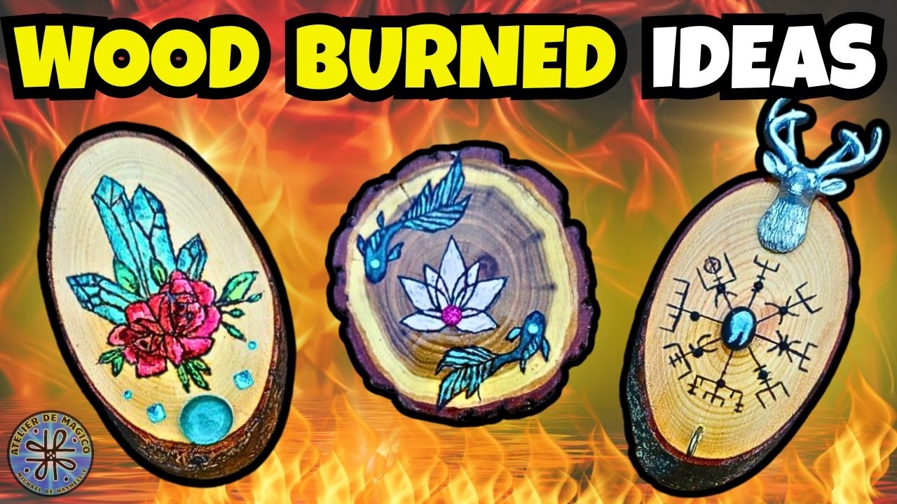 Burned Wood Art Collection 🔥 Crystals, Vegvísir & Koi Lotus Decor