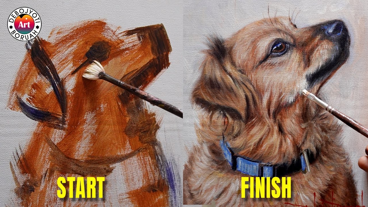 Amazing Technique of Dog Portrait in ACRYLIC | Painting Fur in Acrylic by Debojyoti Boruah