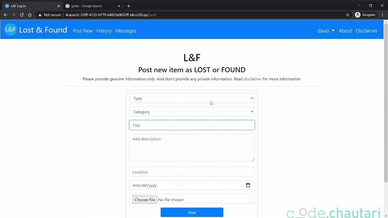 Harvard's CS50x 2020 : Final Project || L&F - Lost and Found