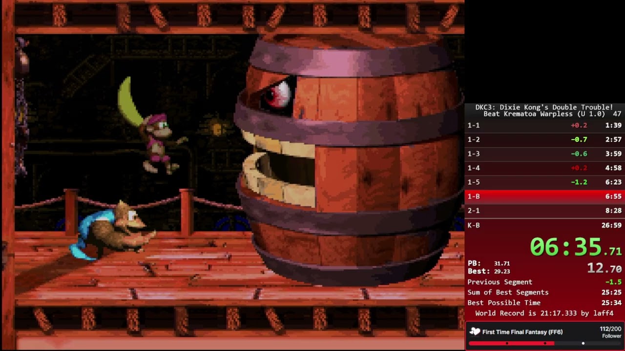 Donkey Kong Country 3 - Beat Krematoa Warpless PB - 26:08