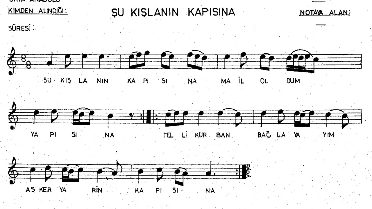 ŞU KIŞLANIN KAPISINA Nota Solfej
