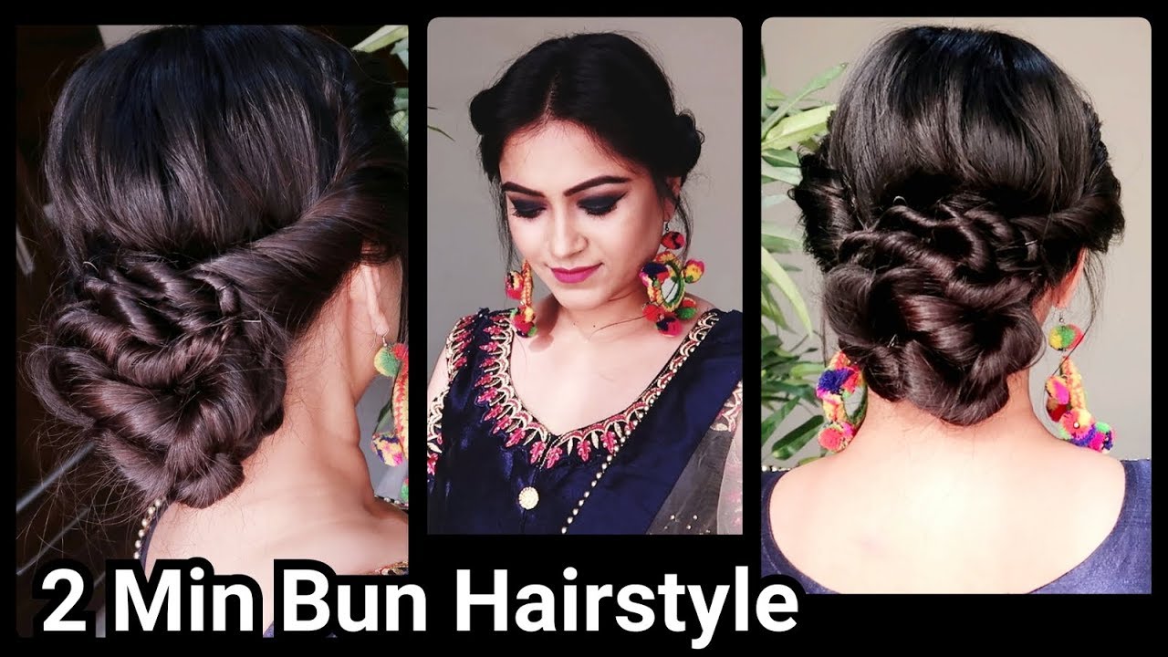 2 min Indian Bun Hairstyle for DIWALI//Easy Hairstyles For medium to long hair//Party Hairstyle