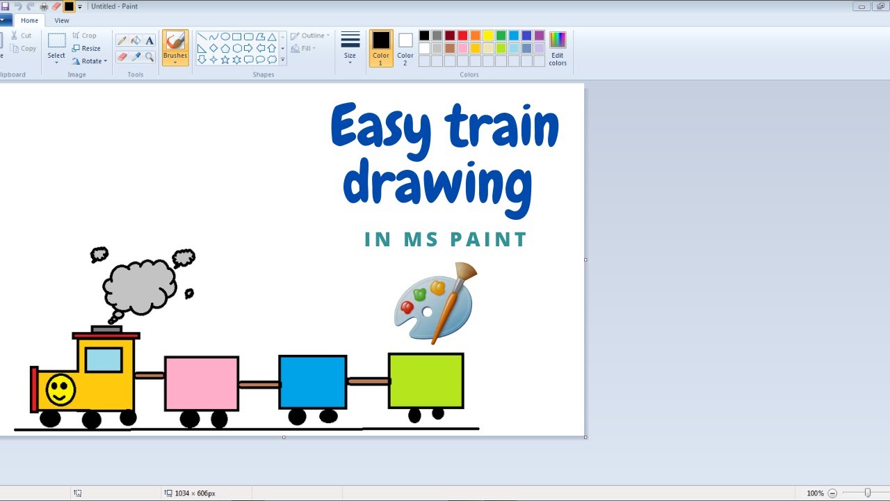 Easy Train Drawing in Ms Paint  | STD 2 | How to Draw a Train | Ms Paint | Enjoy Coding with Hridya