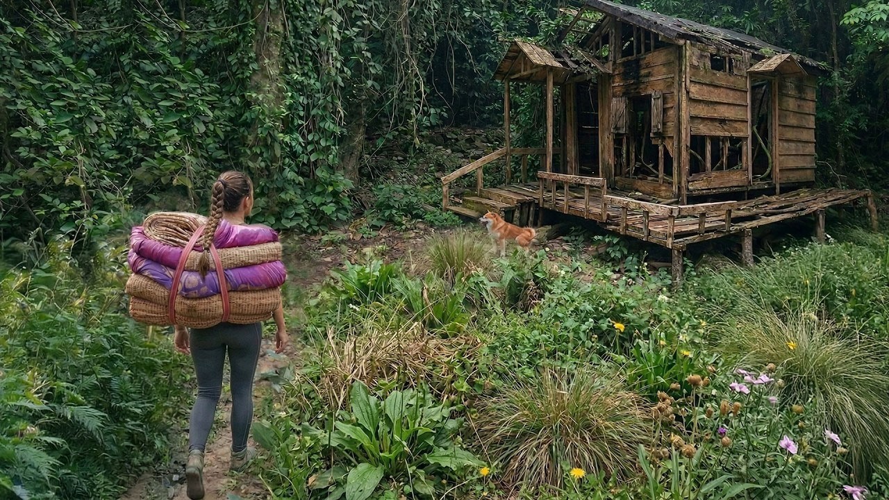 After a year, the young woman returned to her old house in the forest and renovated it.