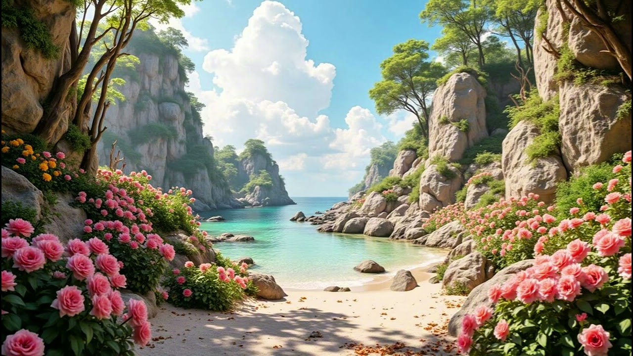 Beautiful View Of Rocky Hills On The Beach TV Wallpaper Screensaver Home Decor