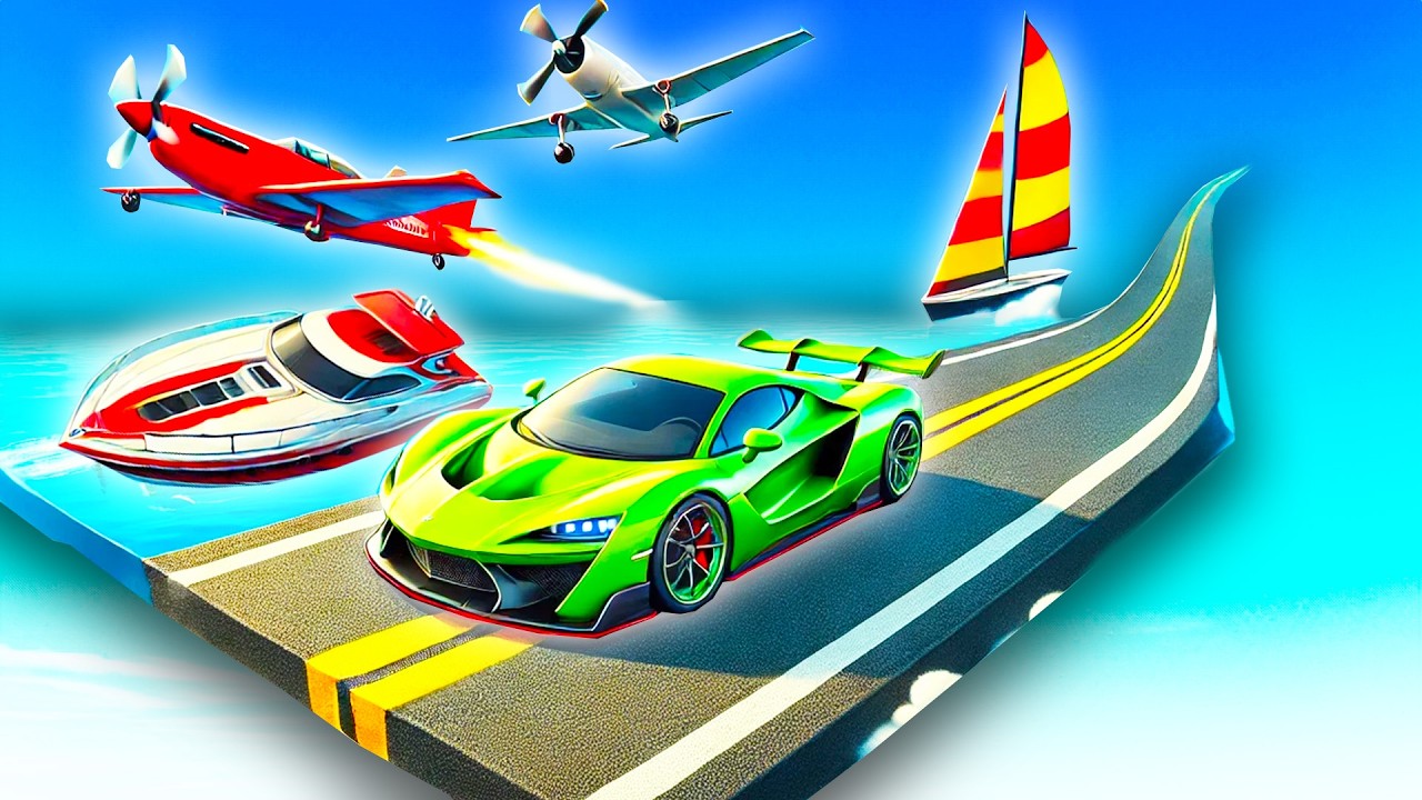 CURSA PANA PE MUNTE CU MASINI AVIOANE SI BARCI RANDOM IN GTA!