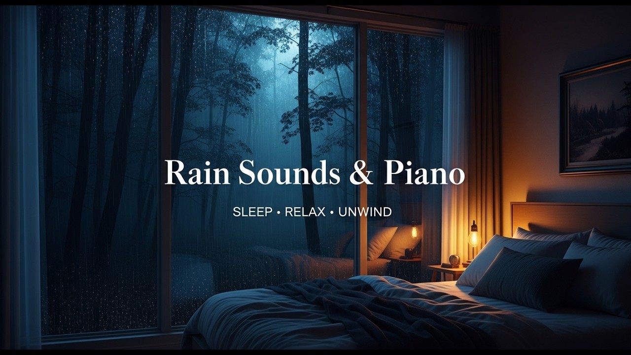1 hour Relaxing Sleep Music with Rain & Piano | Stress Relief on Rainy Nights