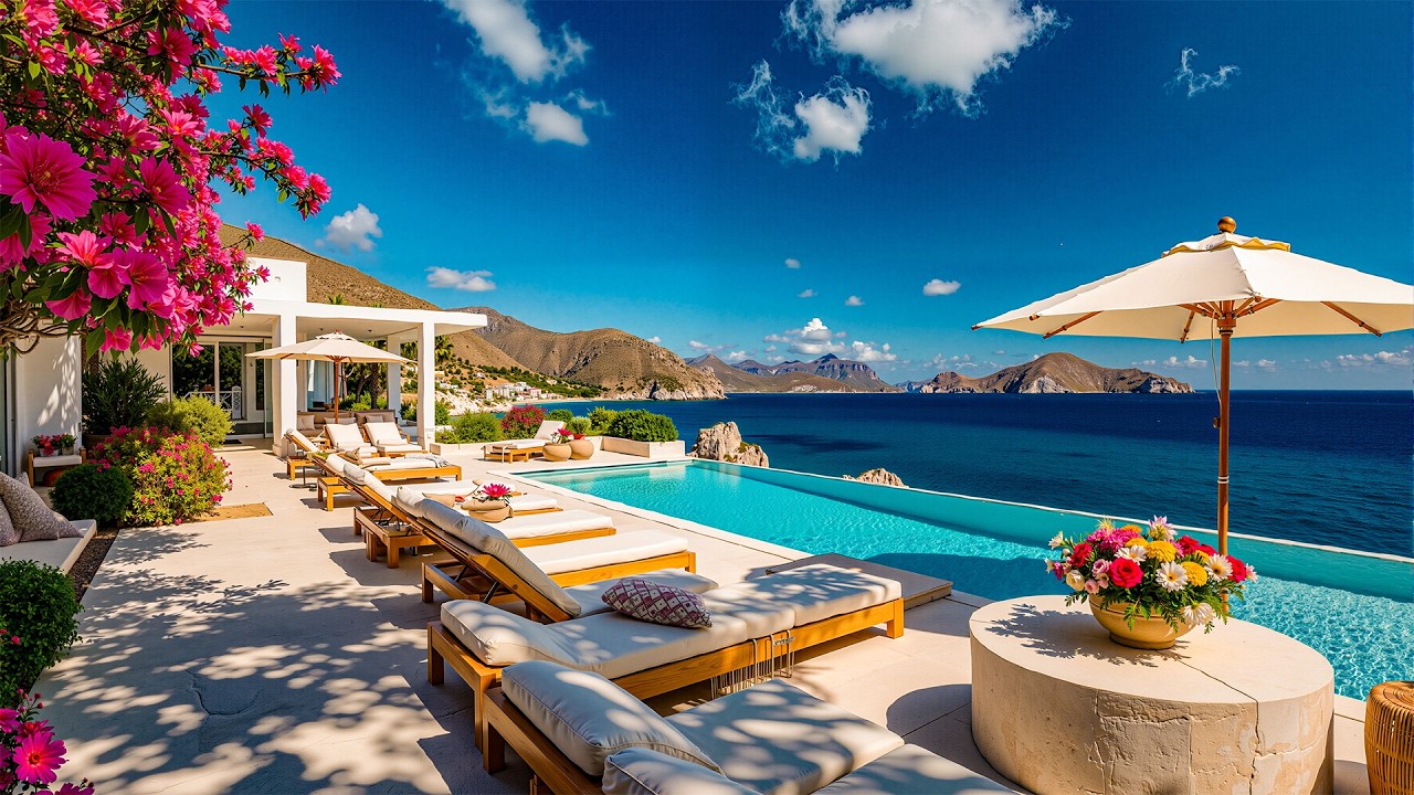 Relaxing Morning Jazz On A Luxury Villa Balcony - Smooth Jazz By The Gentle Sound Of Ocean Waves