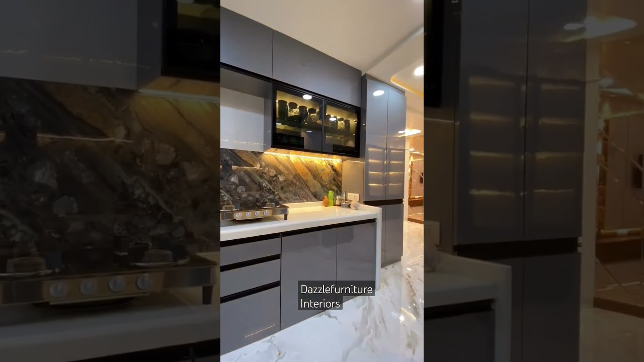 grey black modular kitchen acrylic 