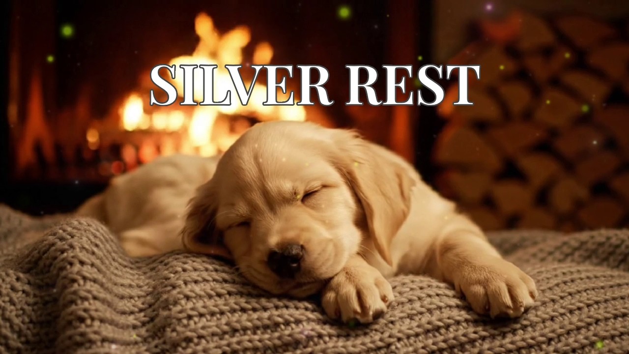 12 Hours Silver Lining Rest: Grey Knitted Fireplace Ambience & Puppy Music for Mindful Relaxation HD