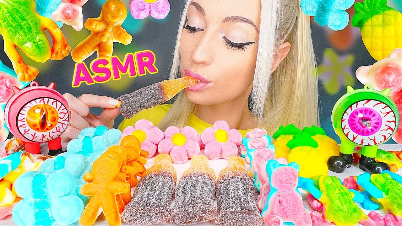 ASMR EATING GUMMY CANDY, LOLLIPOP, MARSHMALLOW, RAINBOW, 캔디 젤리, 막대사탕 먹방 (SWEET FOOD) MUKBANG 먹방
