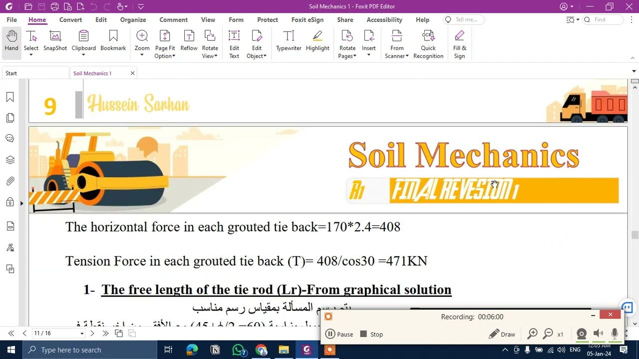 ازاي تحسب طول tie back في مسألة sheet pile