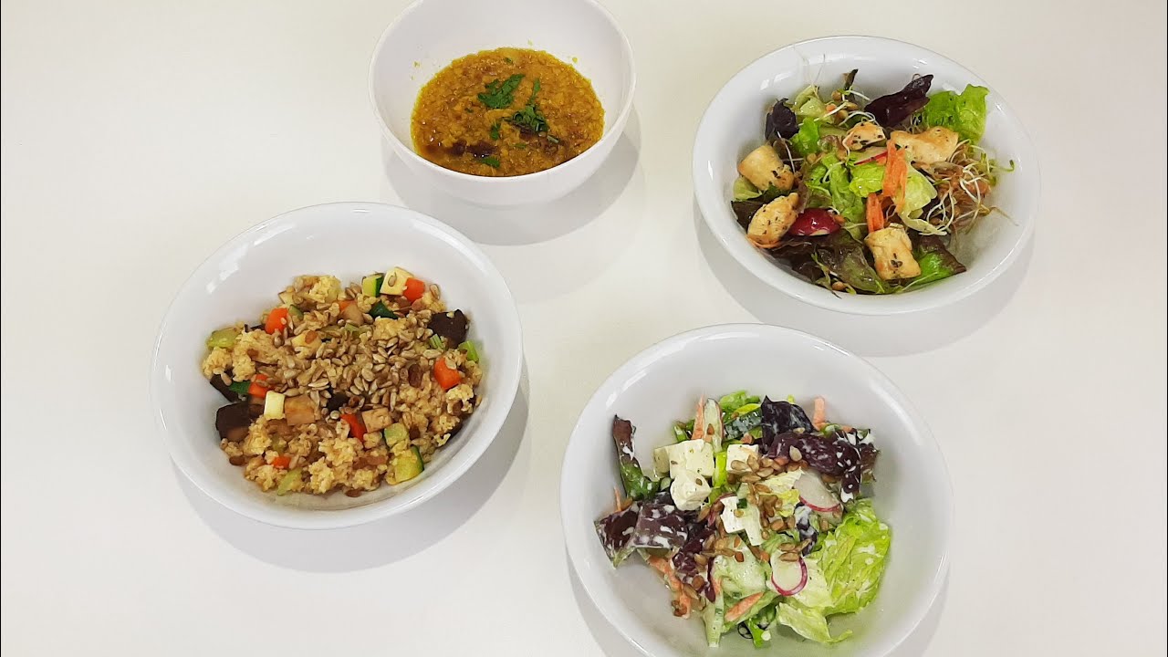 Masterclass DAHL (SOPA DE LENTEJAS ROJAS) - BULGUR CON VERDURAS - ENSALADAS CON PECHUGA POLLO O FETA