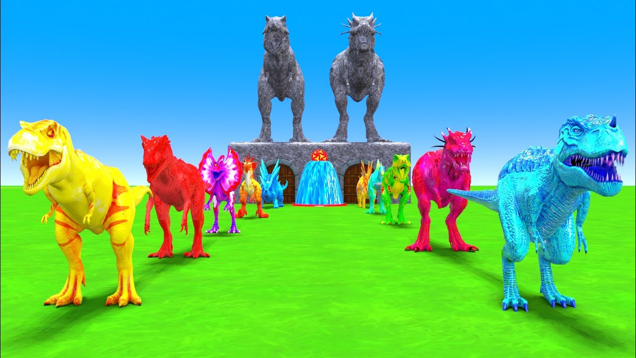 Paint Animals Dinosaur T-Rex Herbivores and Carnivores Dinosaurs Fountain Crossing Animal Cartoon