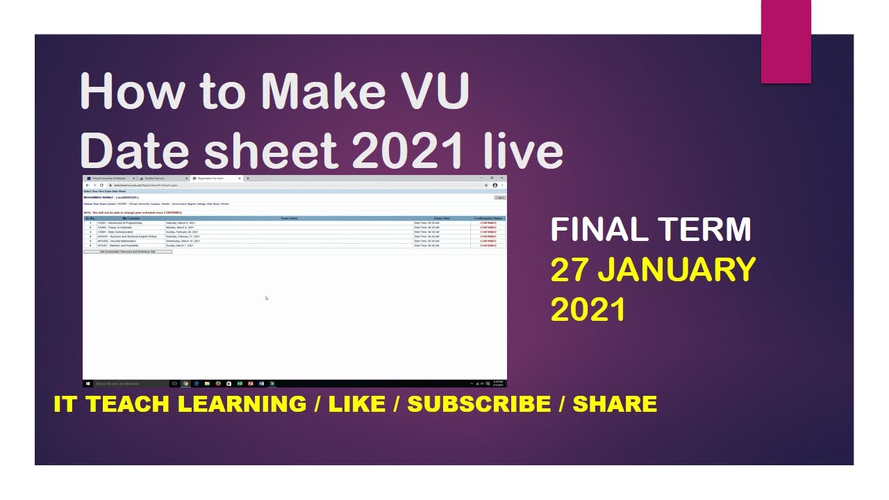 VU Date Sheet Open For Fall 2021| How to make date sheet of VU | virtual university date sheet
