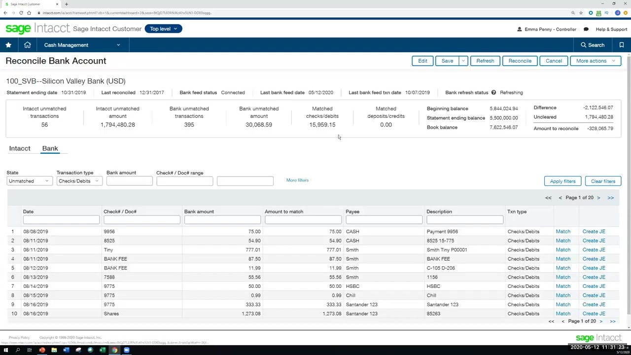 Sage Intacct Bank Feeds & Reconciliation Demo