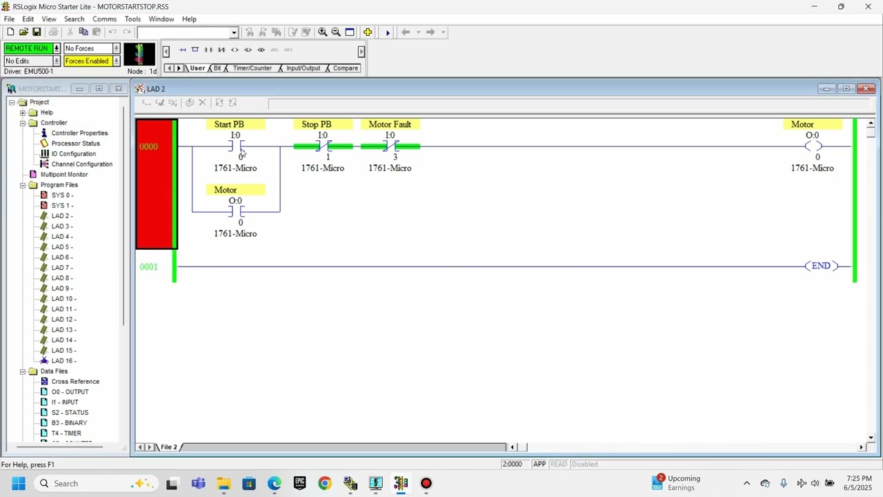 🔌 Simple Motor Start/Stop Circuit in Ladder Logic | MicroLogix 1000 PLC Tutorial 🛠️