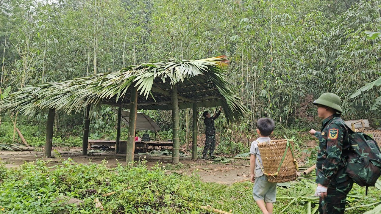 How to build a bamboo house and roofing palm leat roof - New life of Trieu Khang